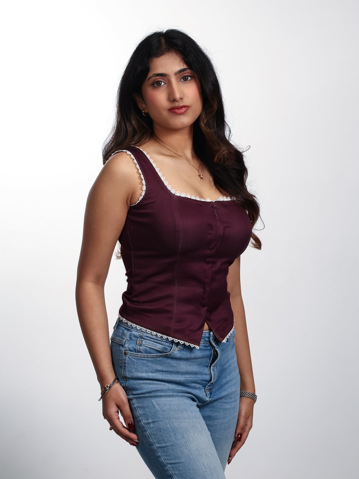 corset top front, sleeveless top, cottage core