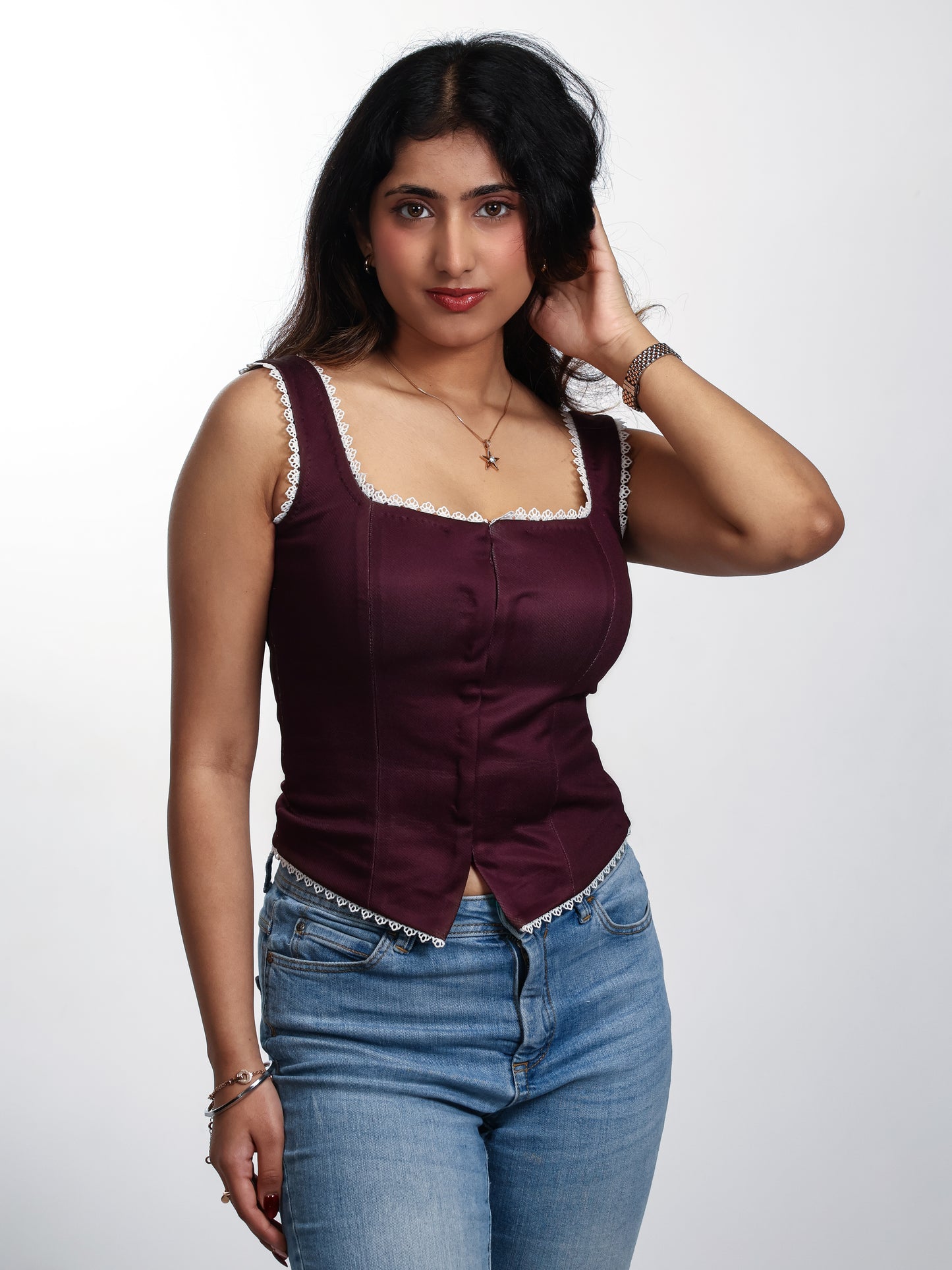 corset top front, sleeveless top, cottagecore