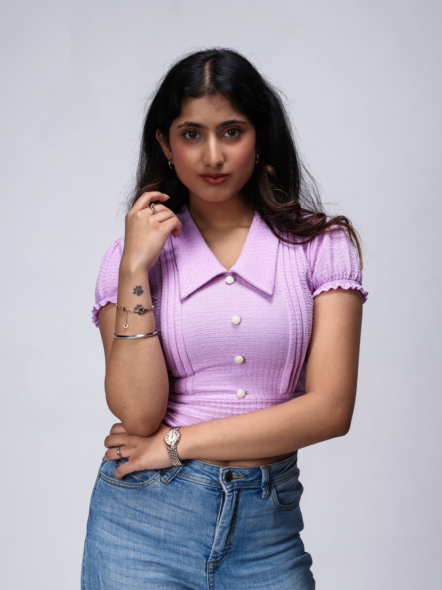Ruched top, crop top, draped top, front