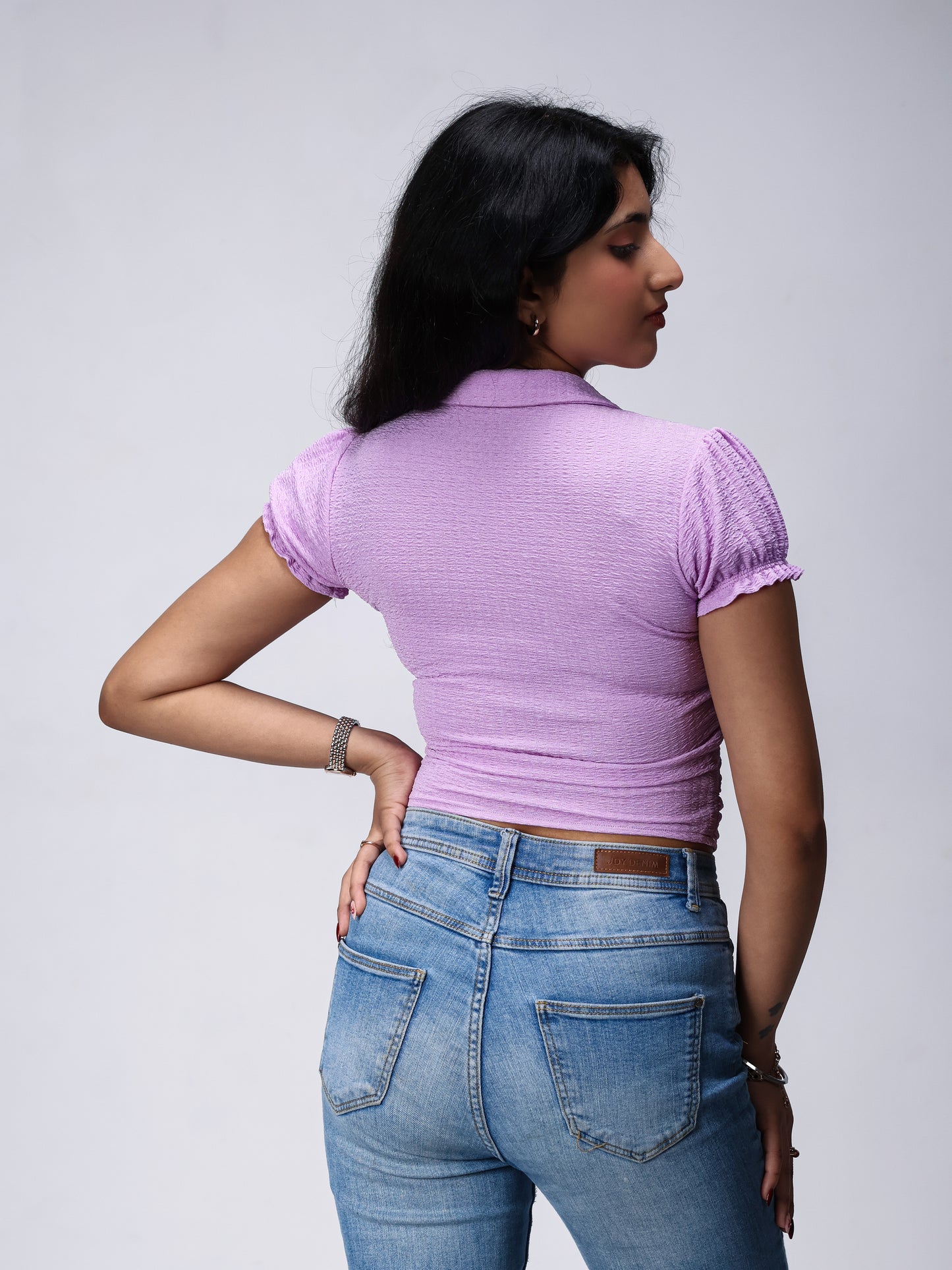Ruched top, crop top, draped top, back