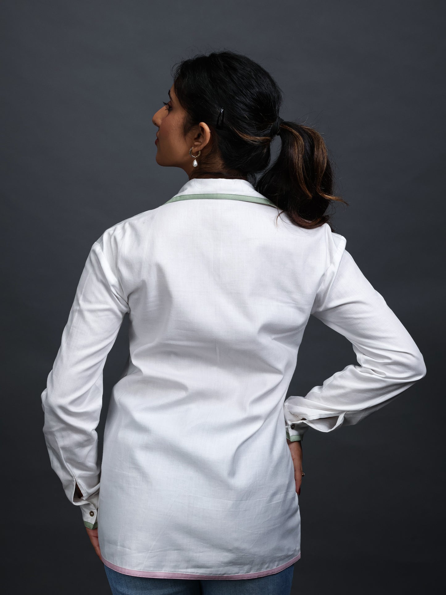 White shirt women, white formal shirt for women, white shirt for women, back image