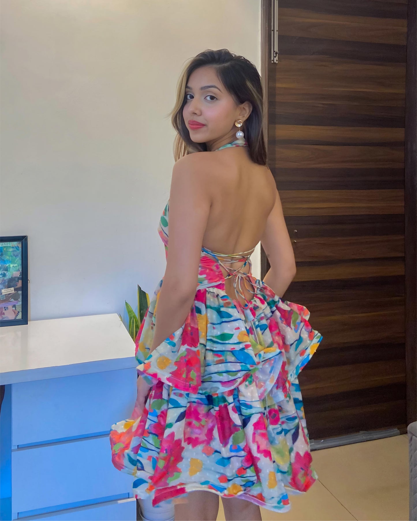 Floral Backless short flared dress