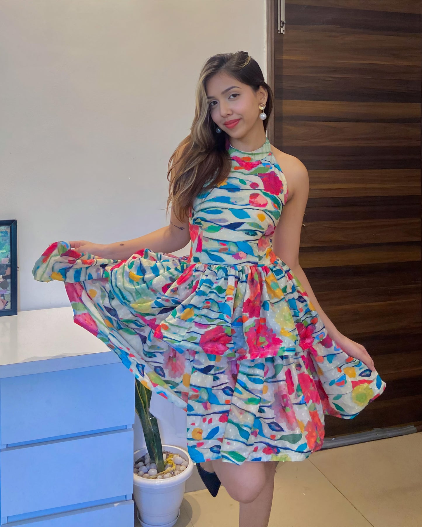 Floral Backless short flared dress