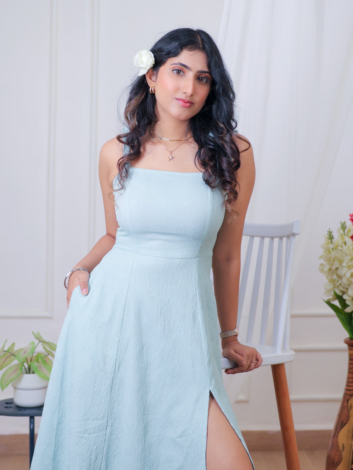 Mint floral fit & flare midi dress, front image