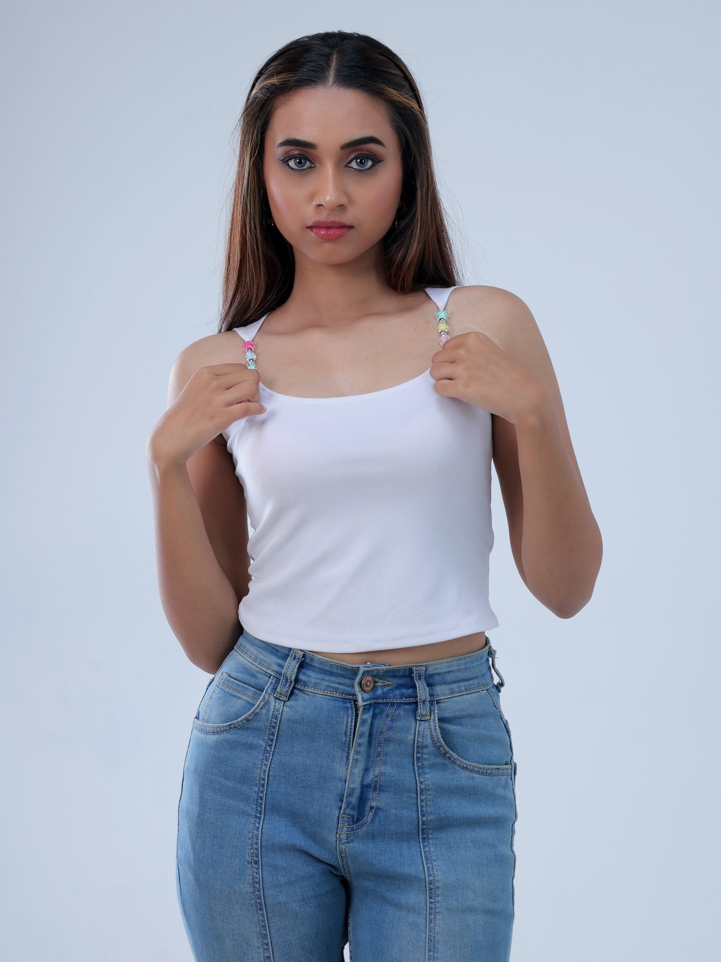 Razelle White Beaded Tank Top