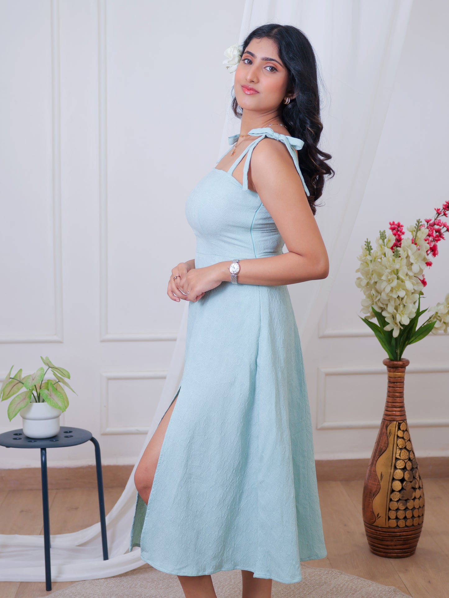 Mint floral fit & flare midi dress, front image