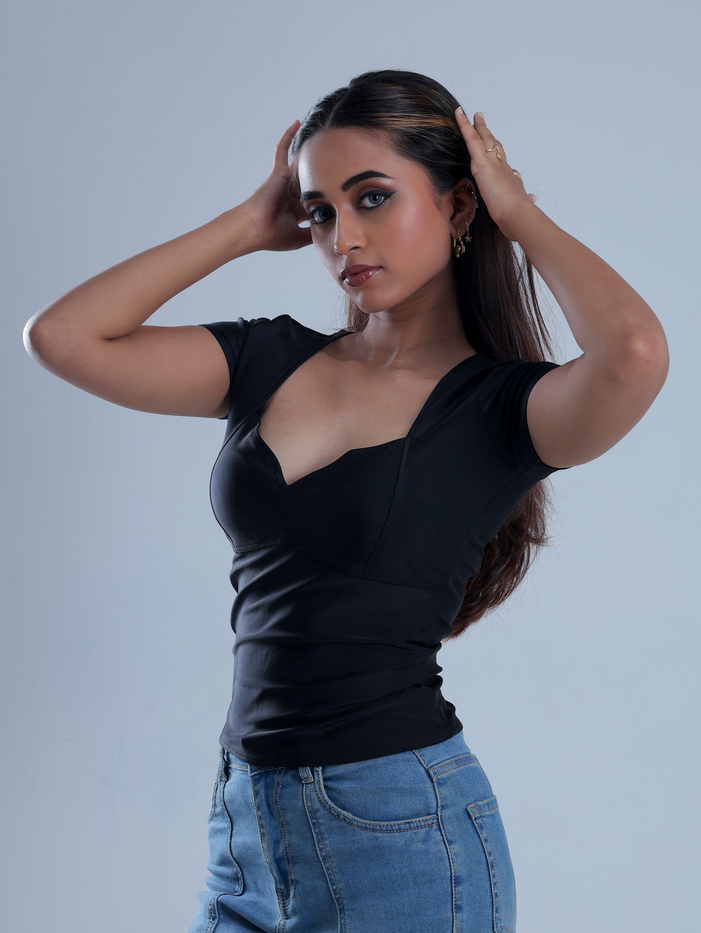 Vexen Black Sweetheart Neckline Top