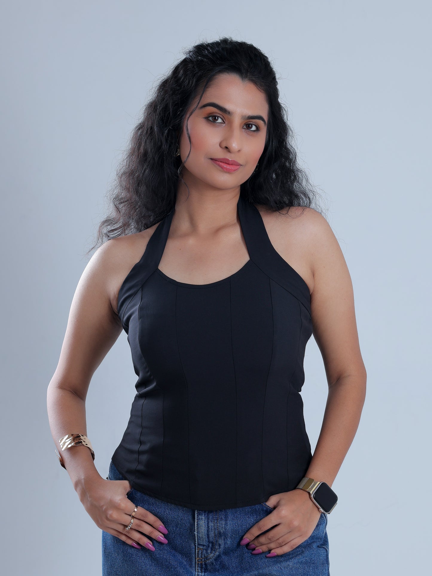 Scultra Black Corset Halter Neck Top