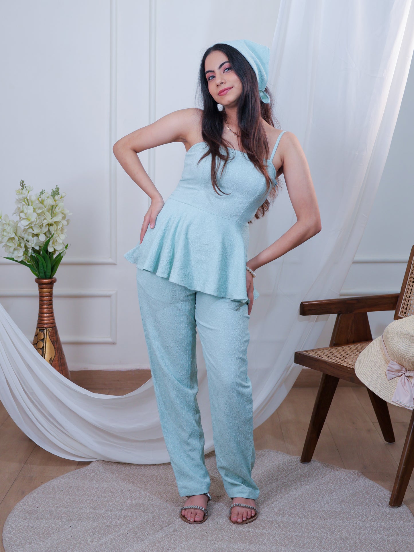Mint floral corset co-ord set, front photo