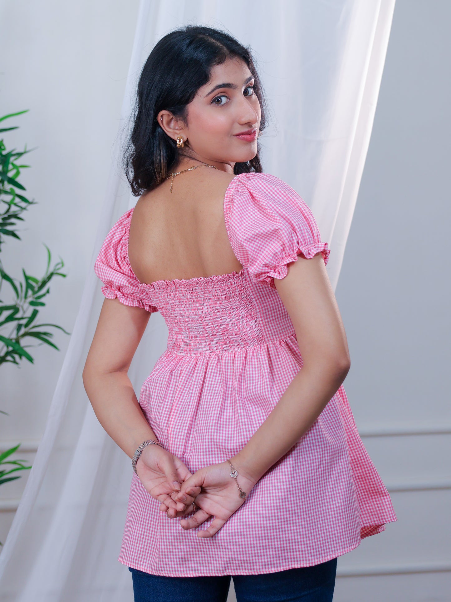 Gingham Peplum Top, Back Photo