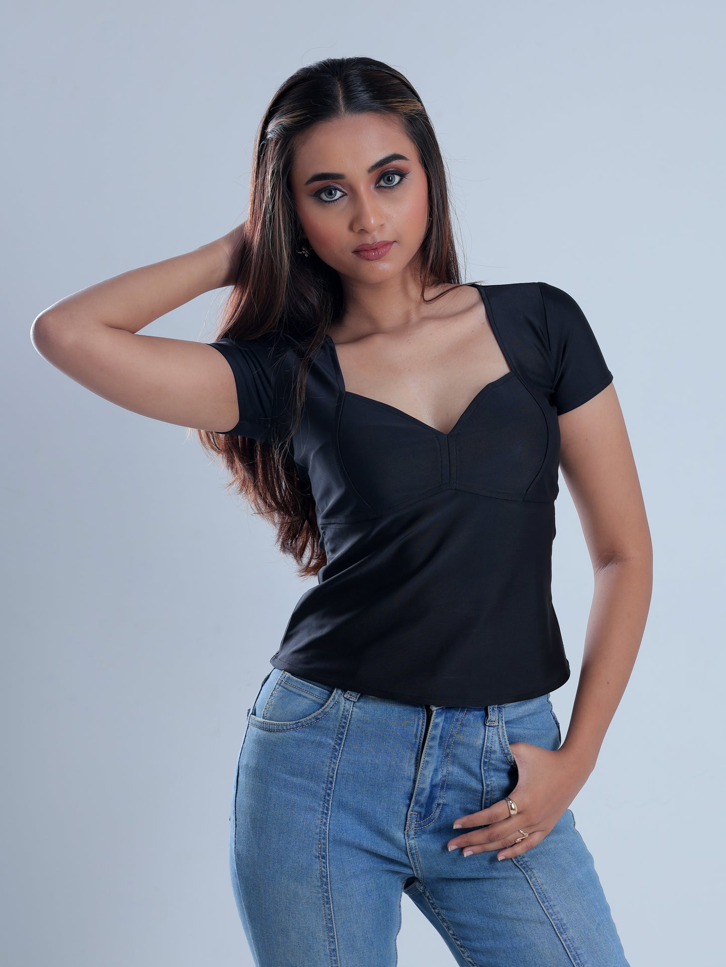 Vexen Black Sweetheart Neckline Top