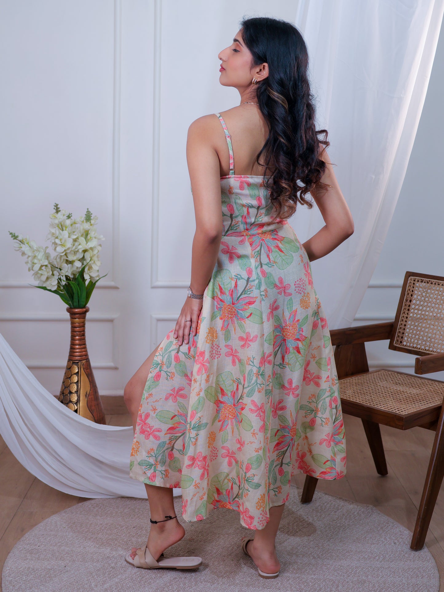Printed floral midi Fit & Flare dress, back image