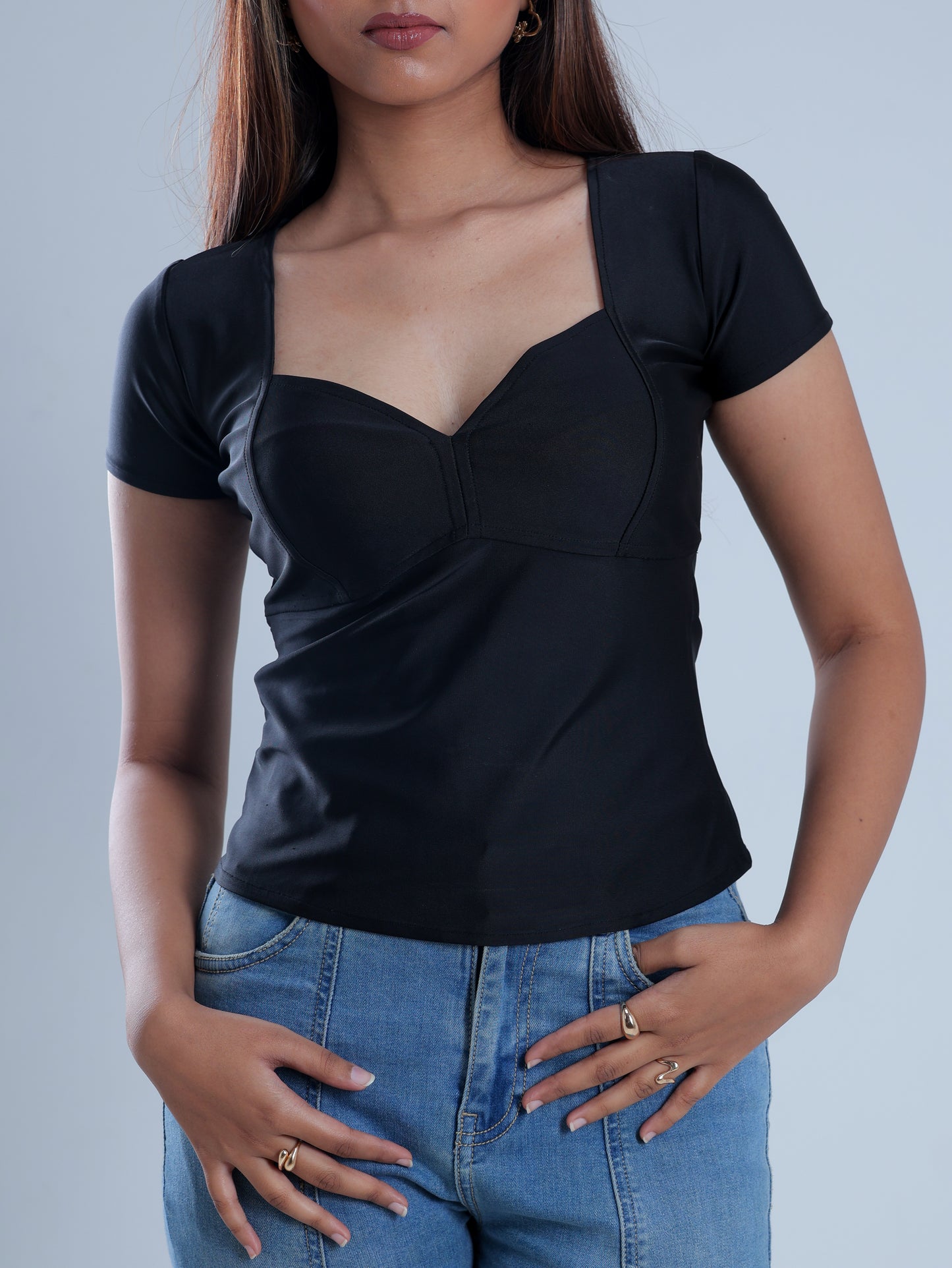Vexen Black Sweetheart Neckline Top