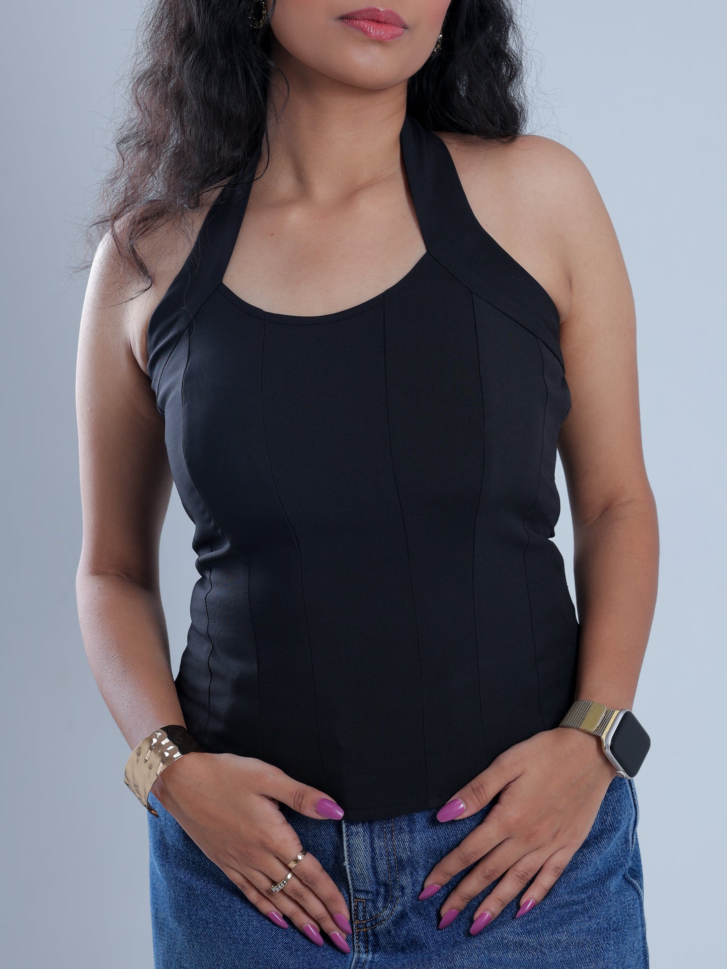 Scultra Black Corset Halter Neck Top