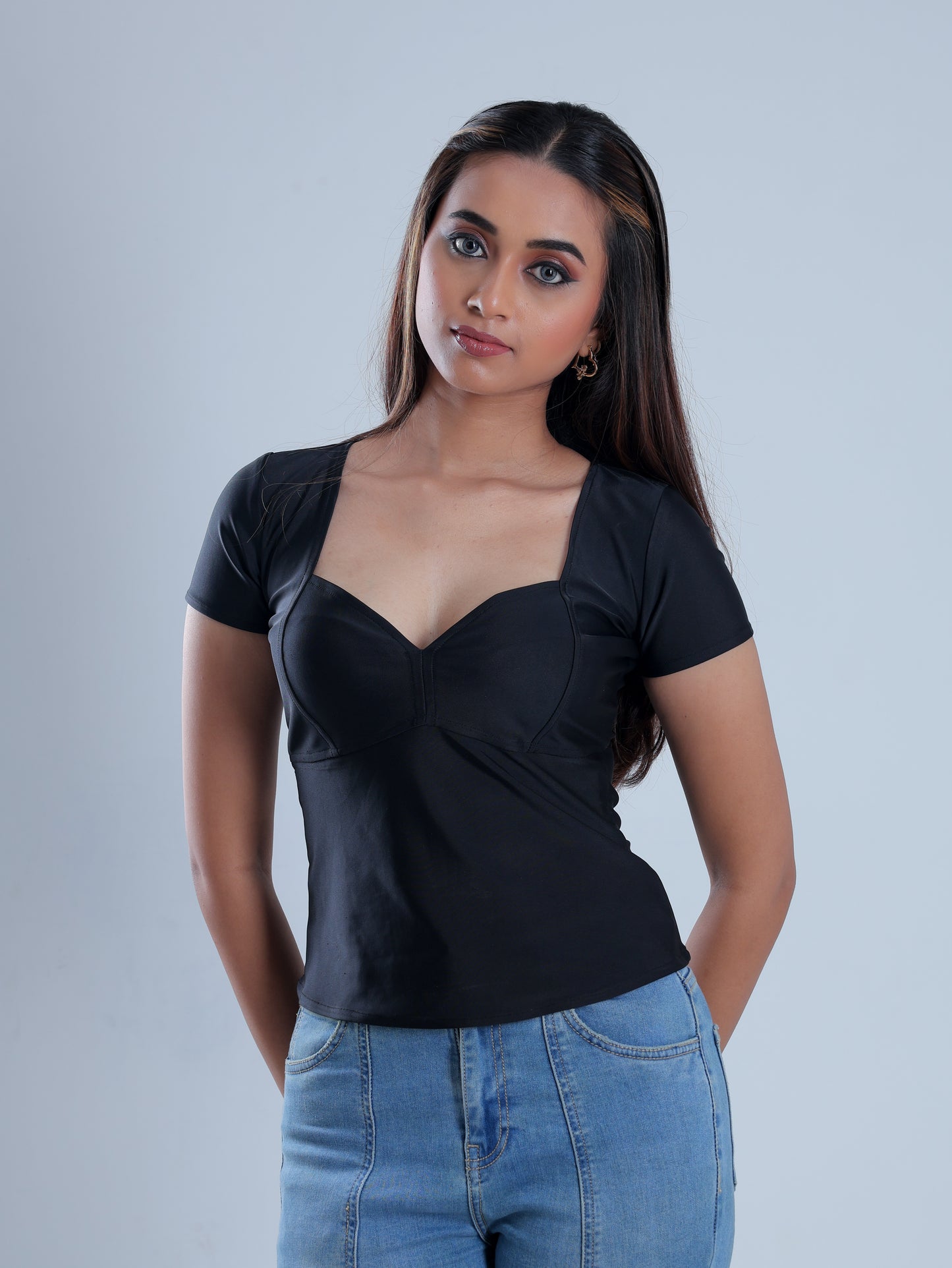 Vexen Black Sweetheart Neckline Top