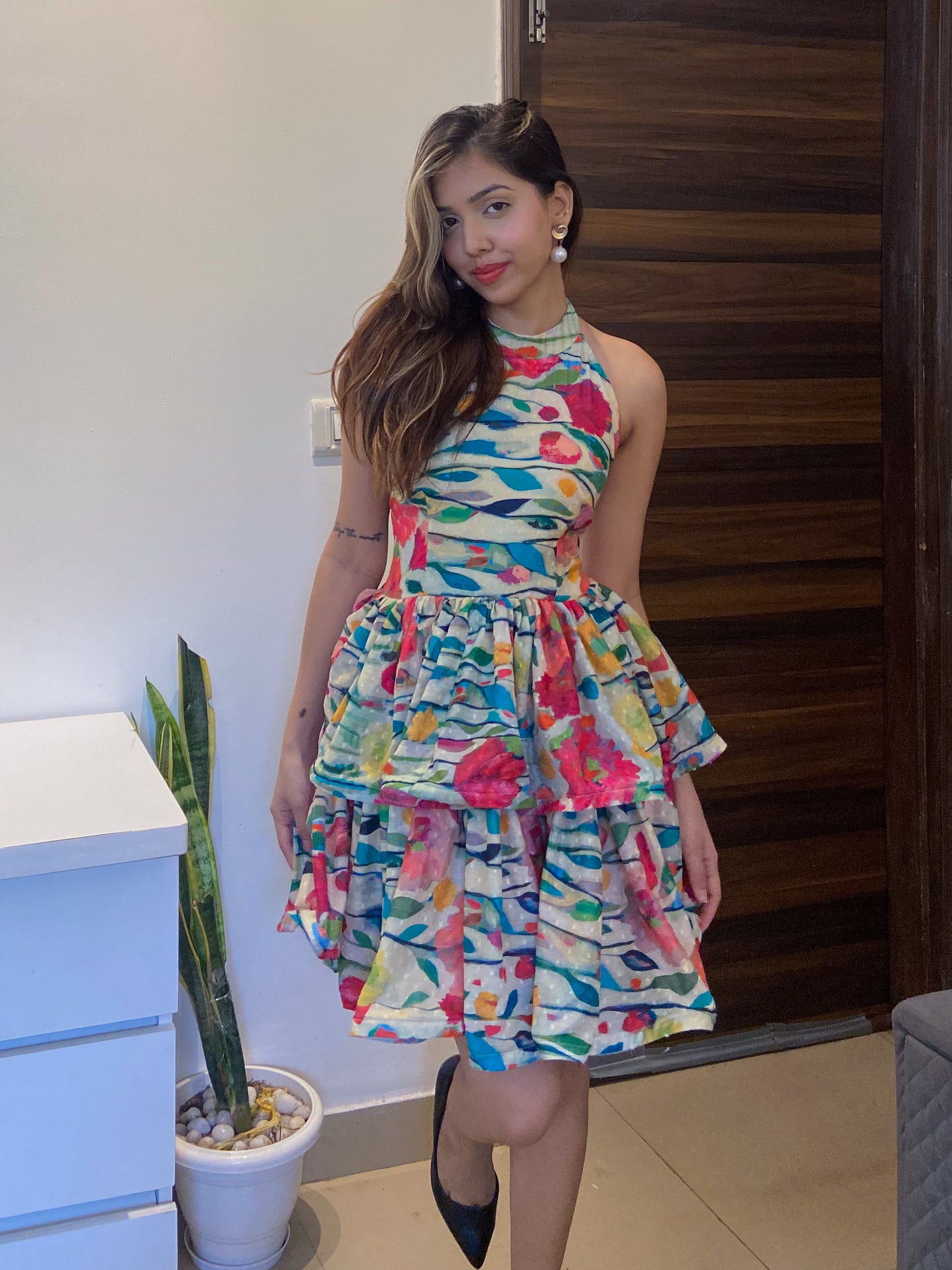 Fleur Frenzy Short Floral Flared Dress
