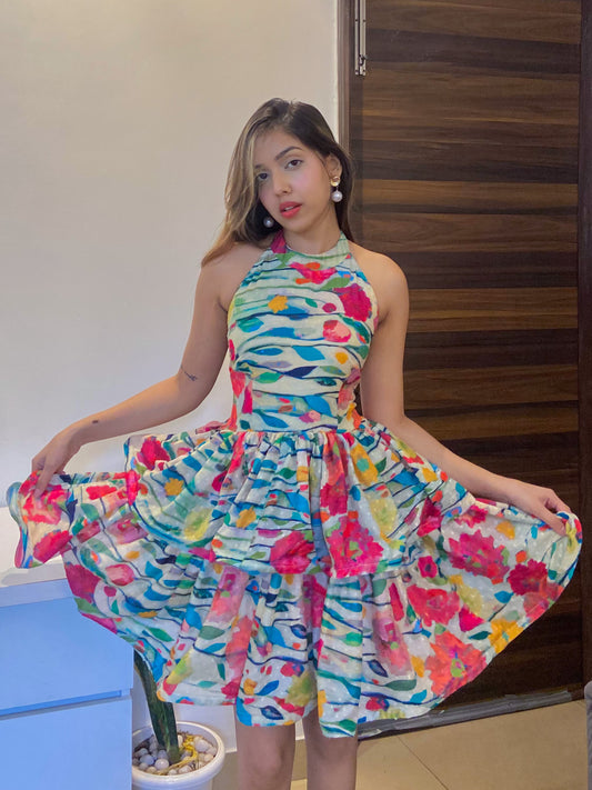 Fleur Frenzy Short Floral Flared Dress