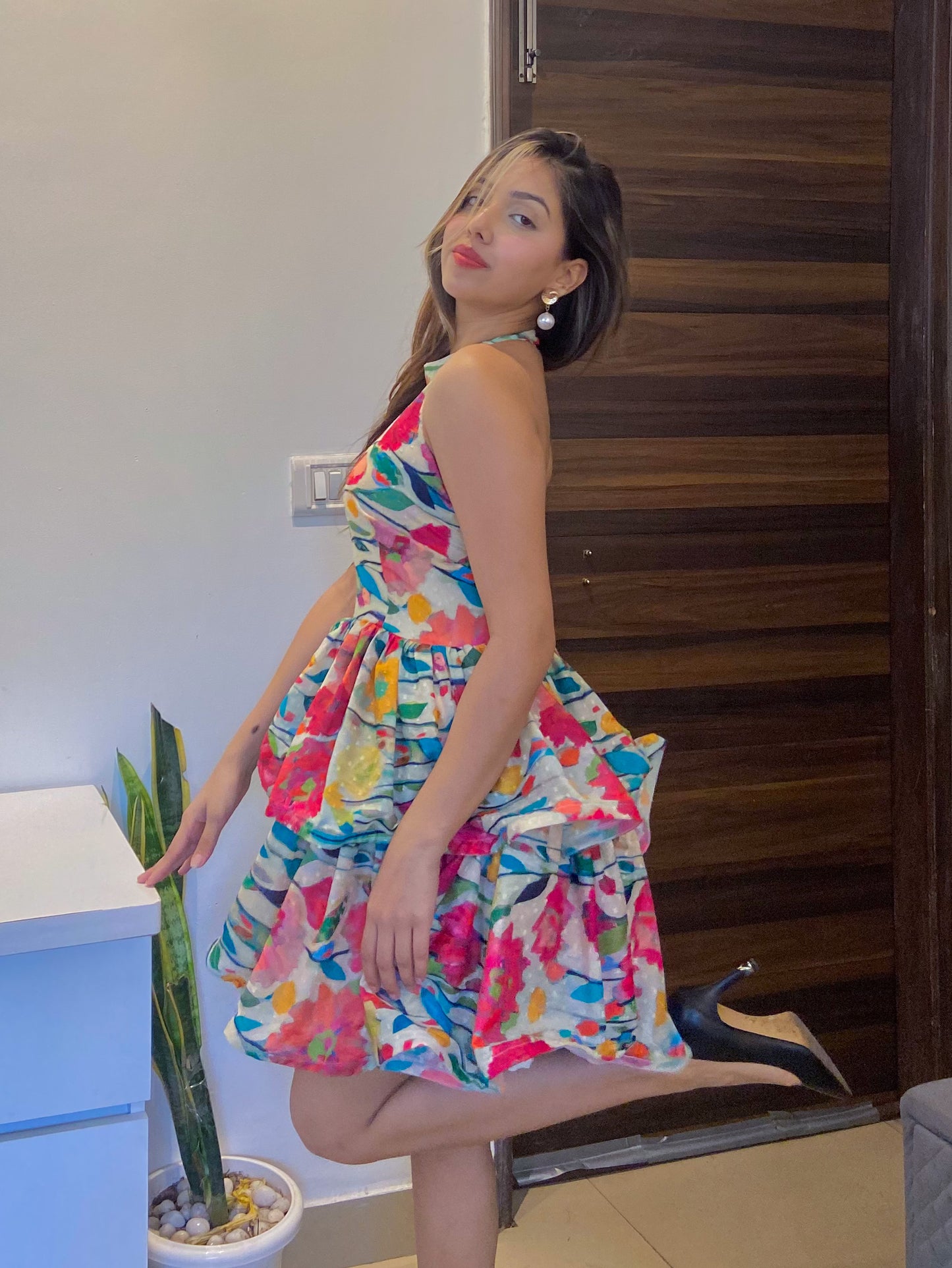 Fleur Frenzy Short Floral Flared Dress