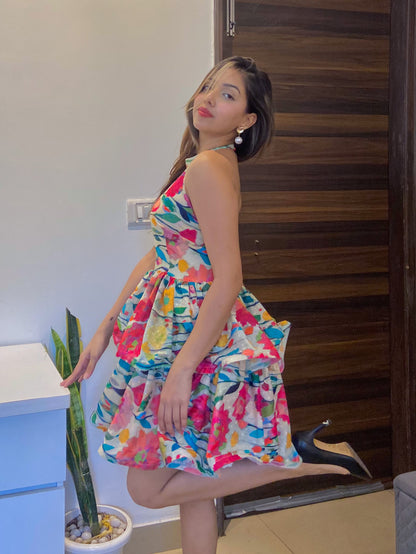 Fleur Frenzy Short Floral Flared Dress