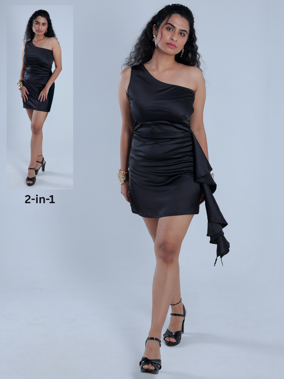 Velene Black Draped Bodycon Dress