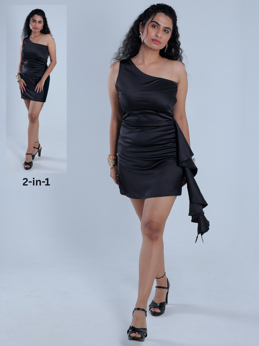 Velene Black Draped Bodycon Dress