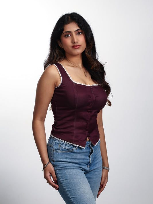 corset top front, sleeveless top, cottagecore
