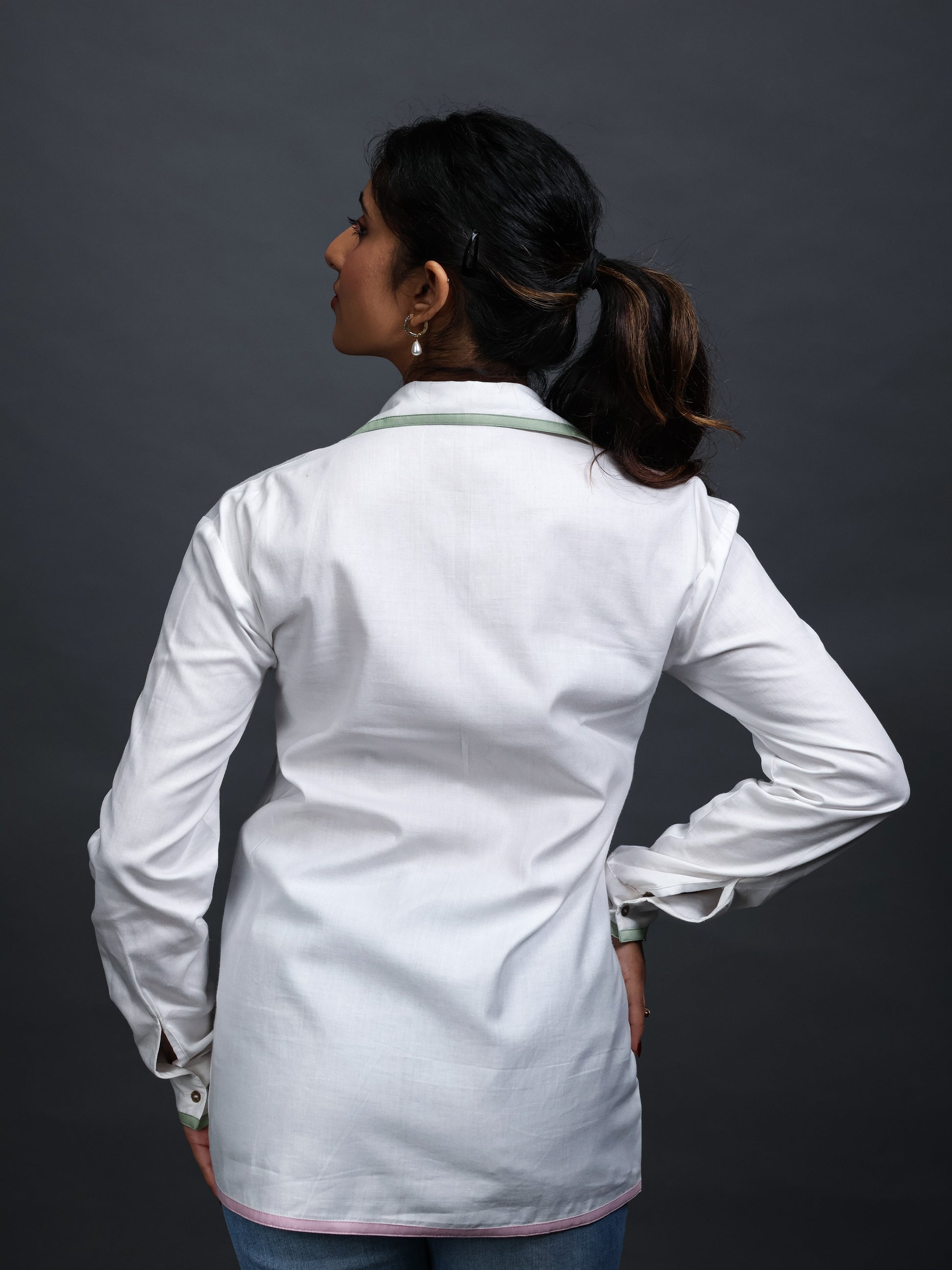 White shirt women, white formal shirt for women, white shirt for women, back image