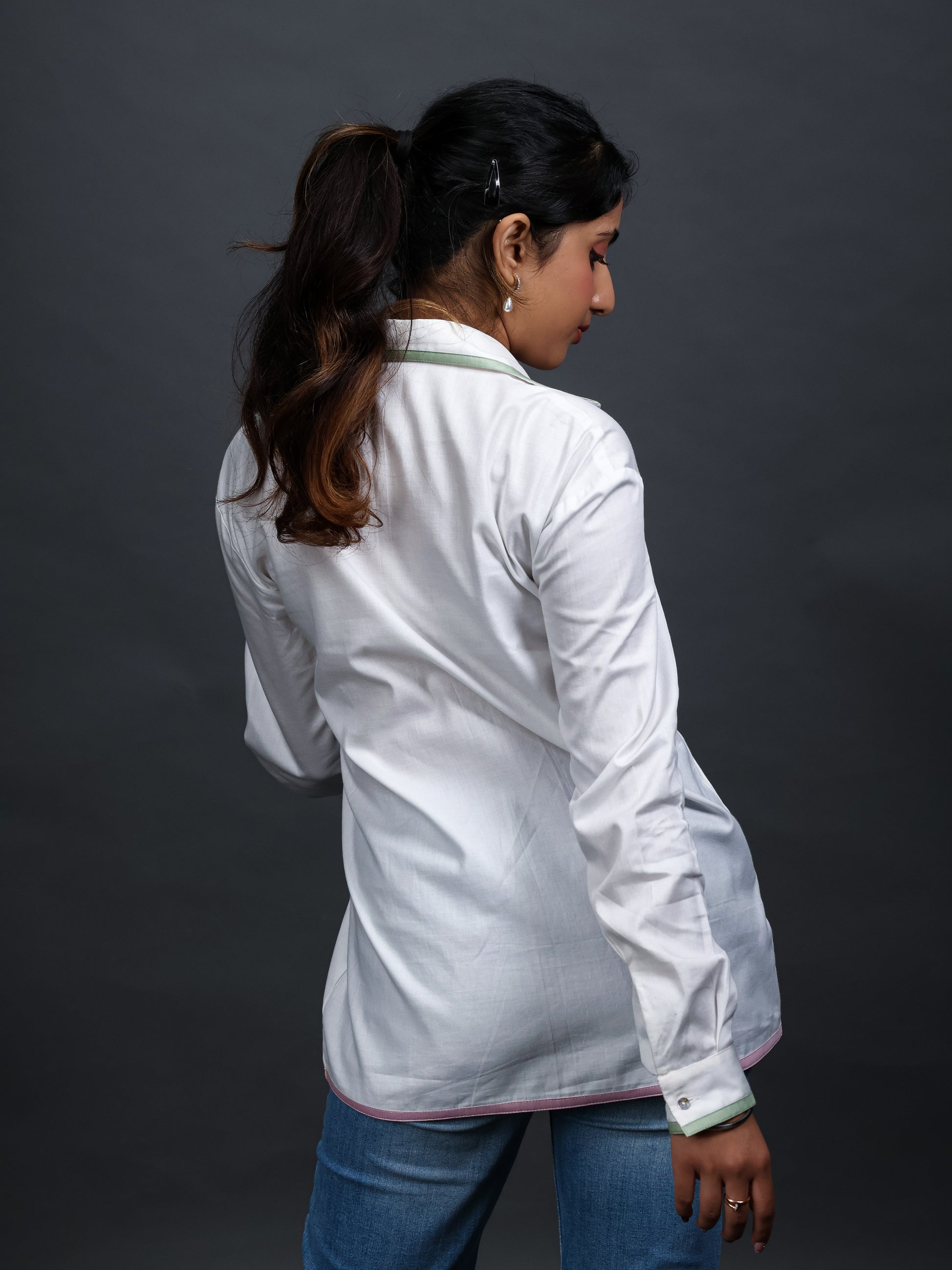 White shirt women, white formal shirt for women, white shirt for women, back image