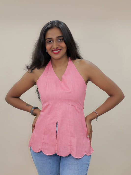 halter neck top, rose pink top front