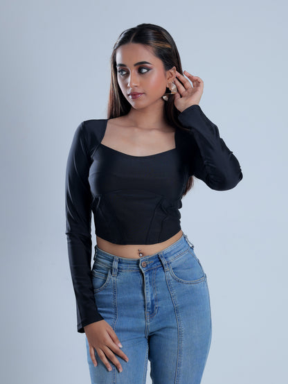 Carvexa Black Full Sleeve Corset Top
