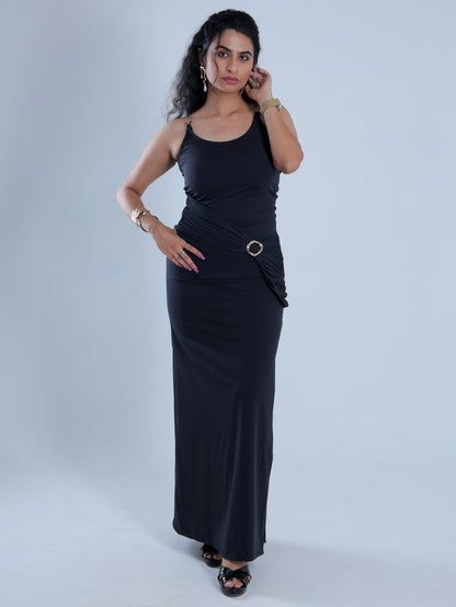 Steelia Black Draped Maxi Dress