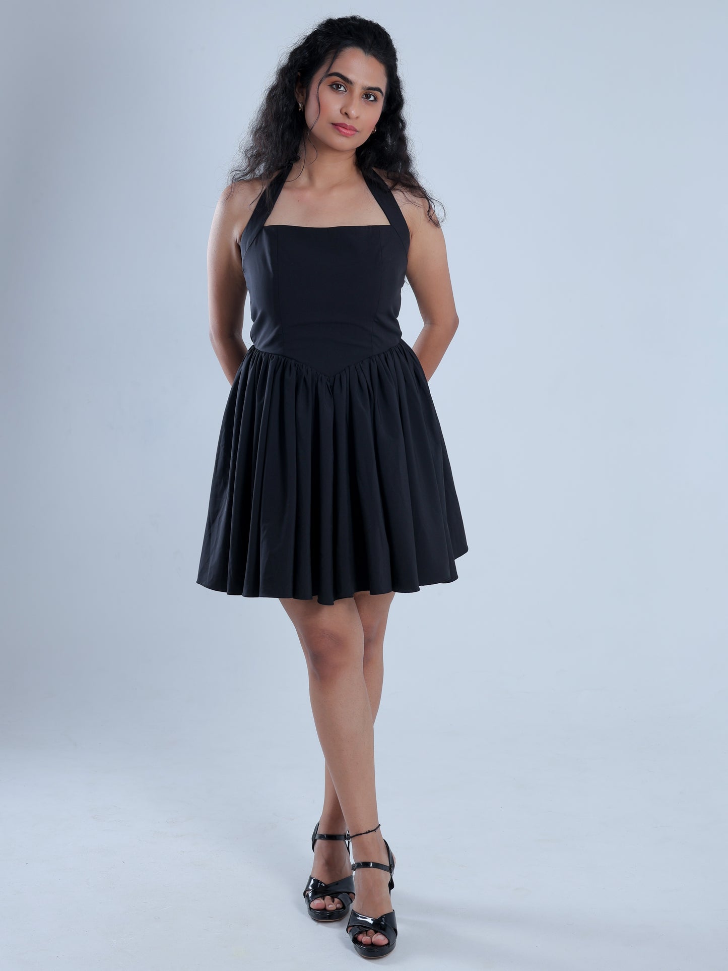 Vyre Black Halter Neck Flared Dress