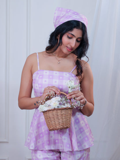 Peplum Corseted Gingham Top, Floral Top, Front Photo