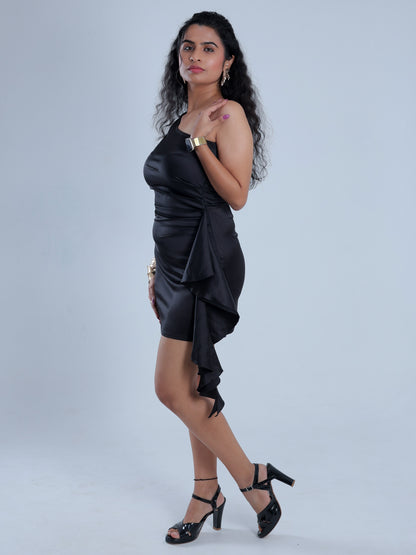 Velene Black Draped Bodycon Dress