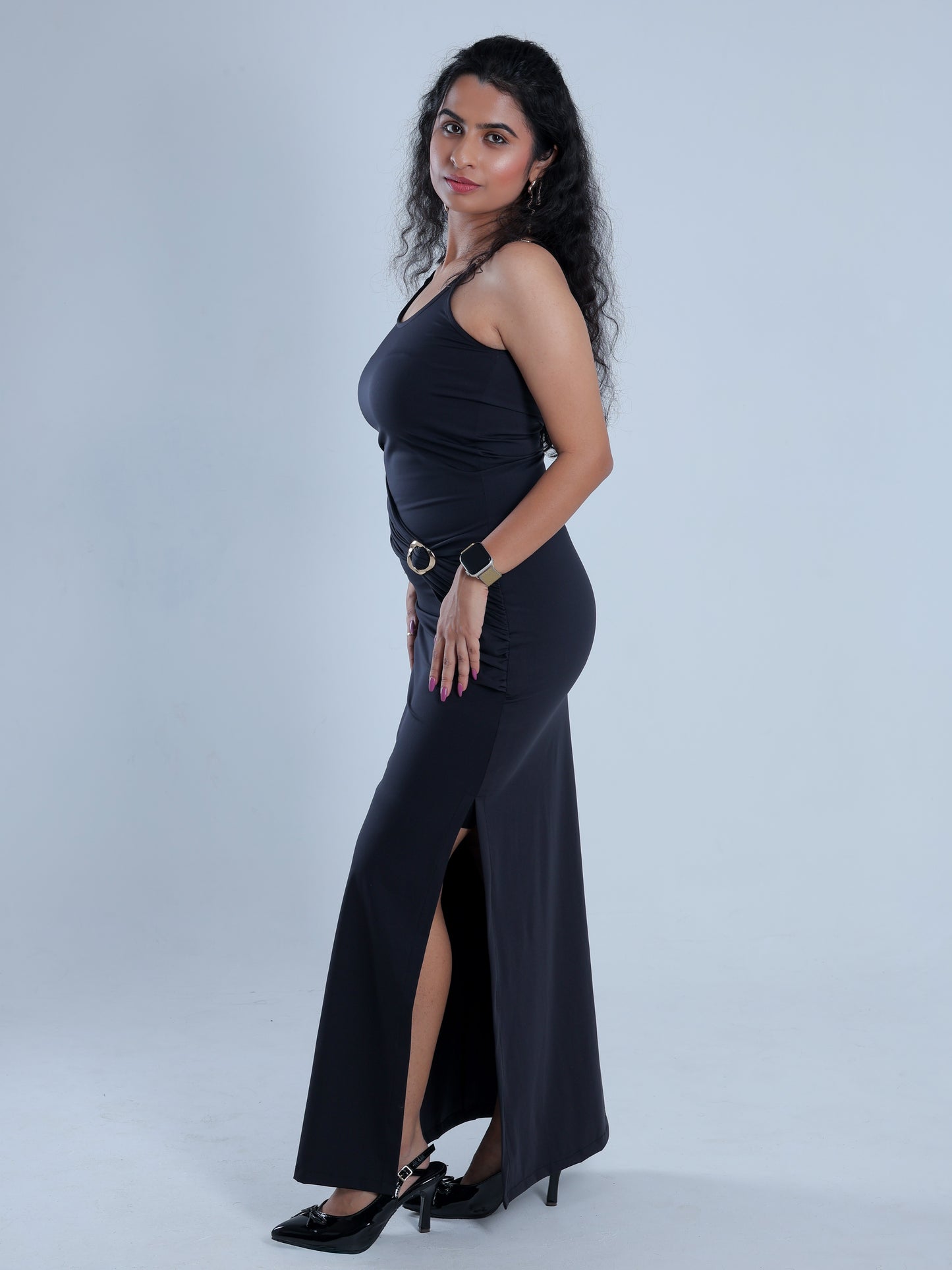 Steelia Black Draped Maxi Dress