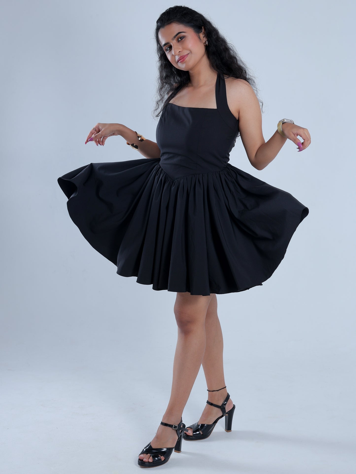 Vyre Black Halter Neck Flared Dress