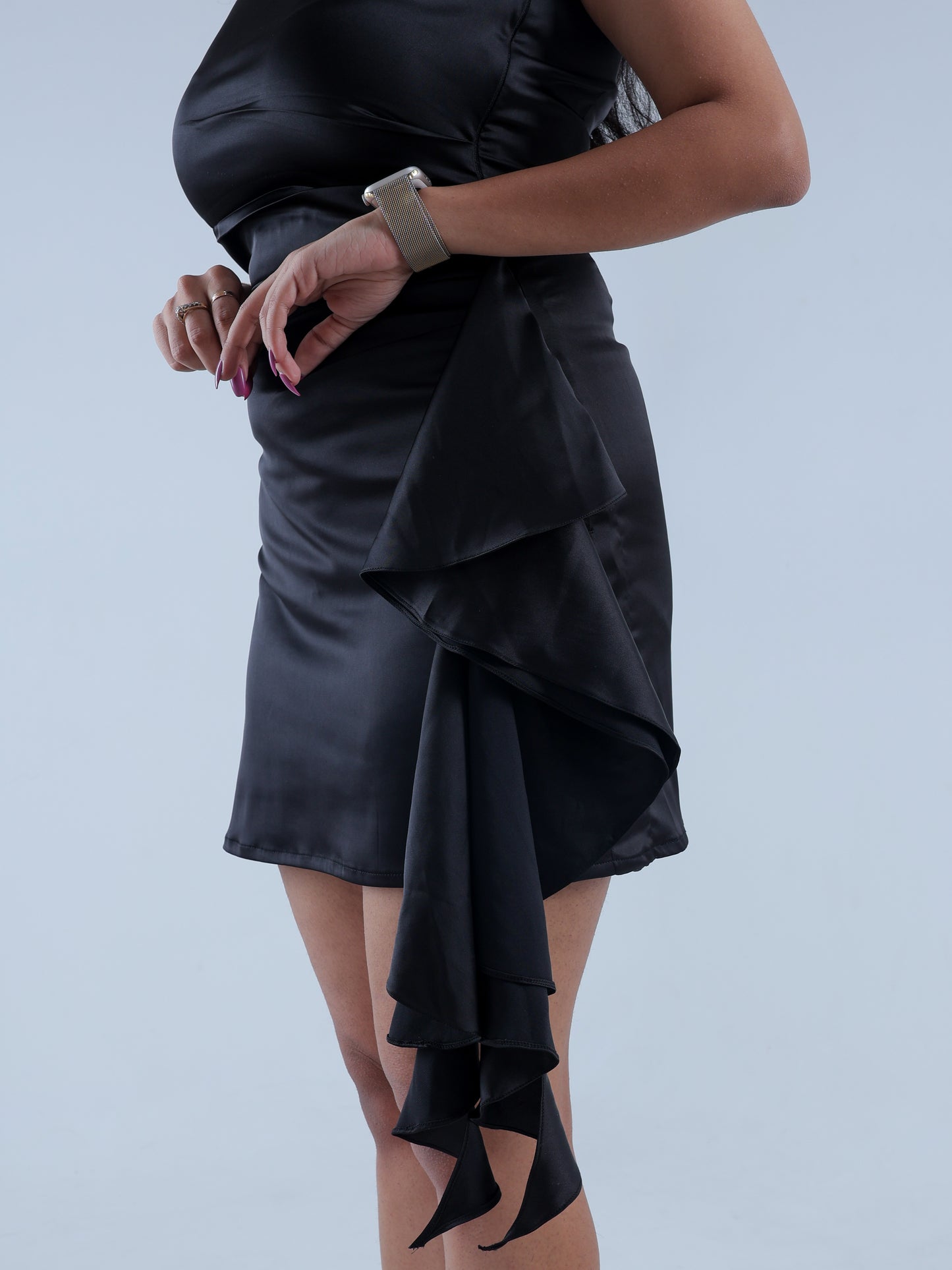 Velene Black Draped Bodycon Dress