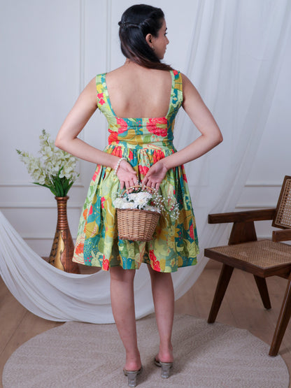 Floral short dress, Fit and flare short dress , Back photo