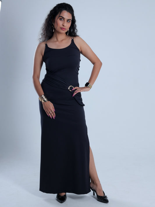 Steelia Black Draped Maxi Dress