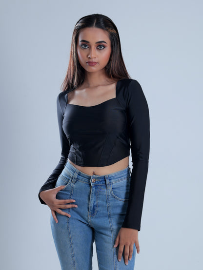 Carvexa Black Full Sleeve Corset Top
