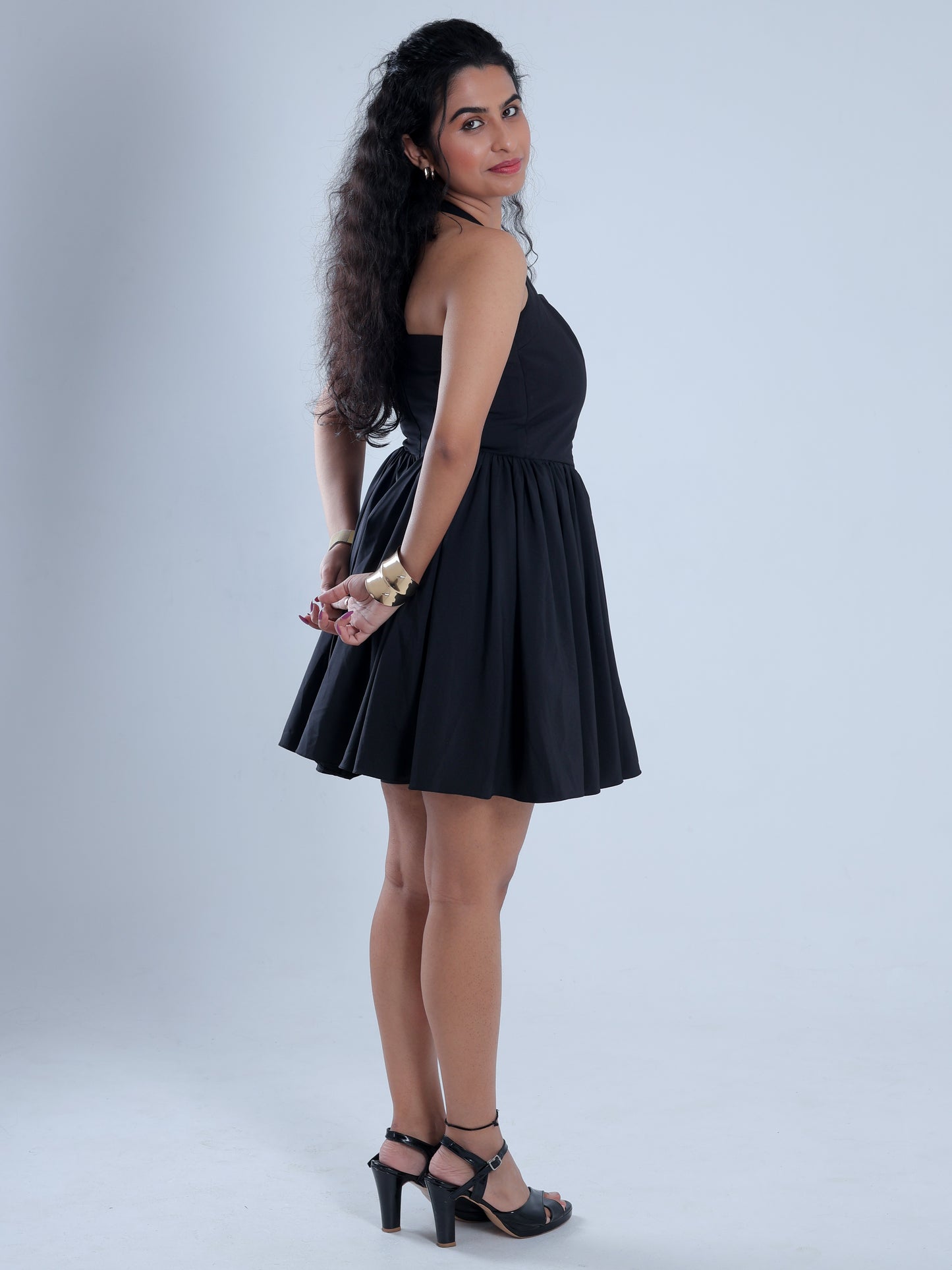 Vyre Black Halter Neck Flared Dress