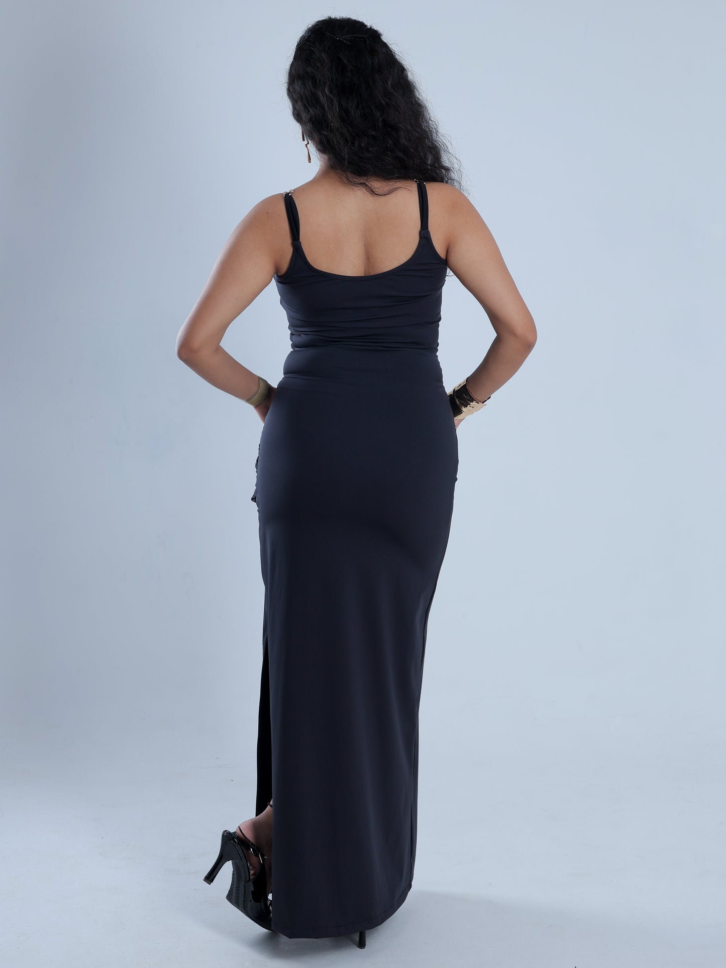 Steelia Black Draped Maxi Dress