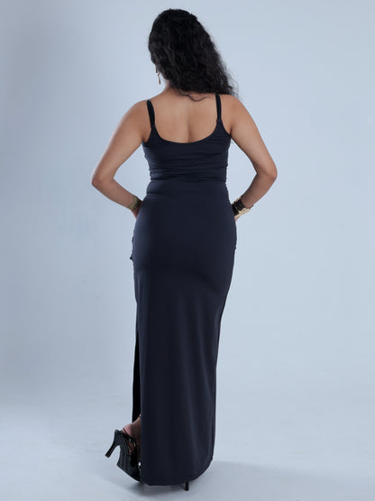 Steelia Black Draped Maxi Dress