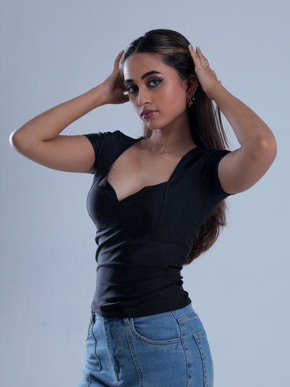 Vexen Black Sweetheart Neckline Top
