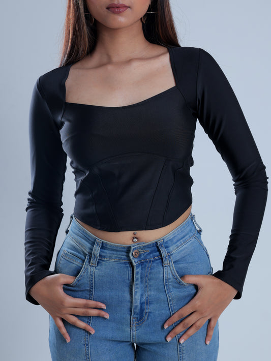 Carvexa Black Full Sleeve Corset Top