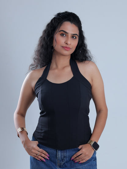 Scultra Black Corset Halter Neck Top