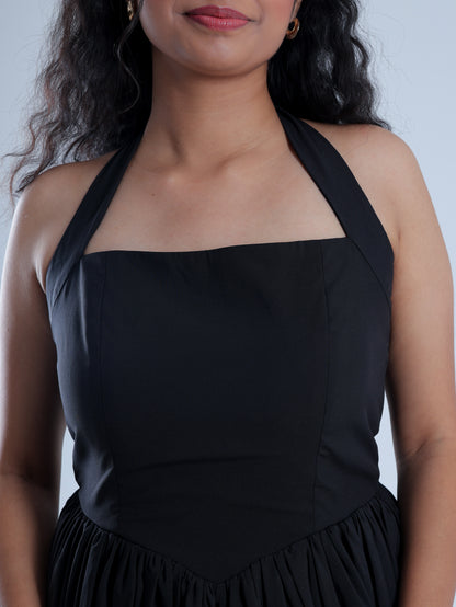 Vyre Black Halter Neck Flared Dress
