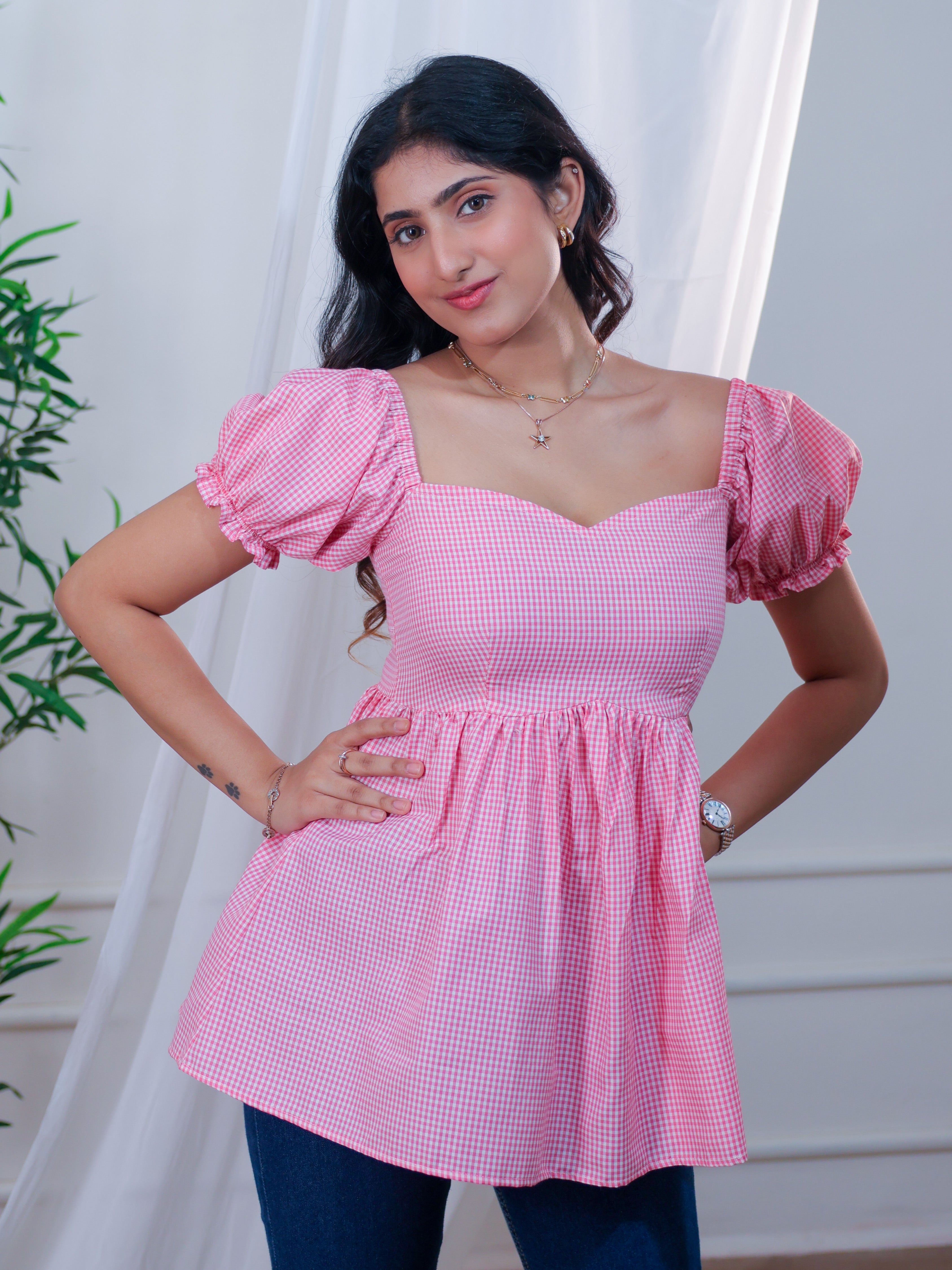 Sugar Blossom Gingham Peplum Top – Raasha Apparel