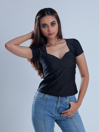 Vexen Black Sweetheart Neckline Top