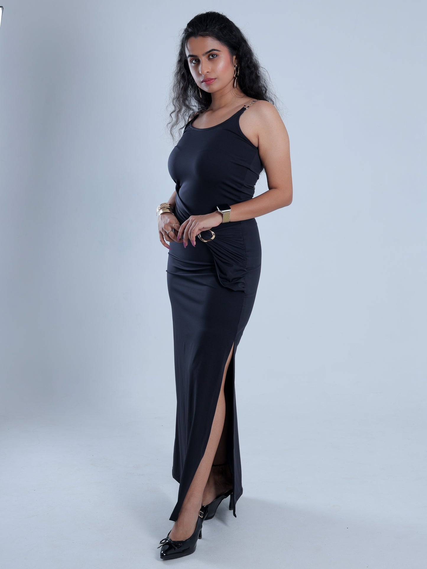 Steelia Black Draped Maxi Dress